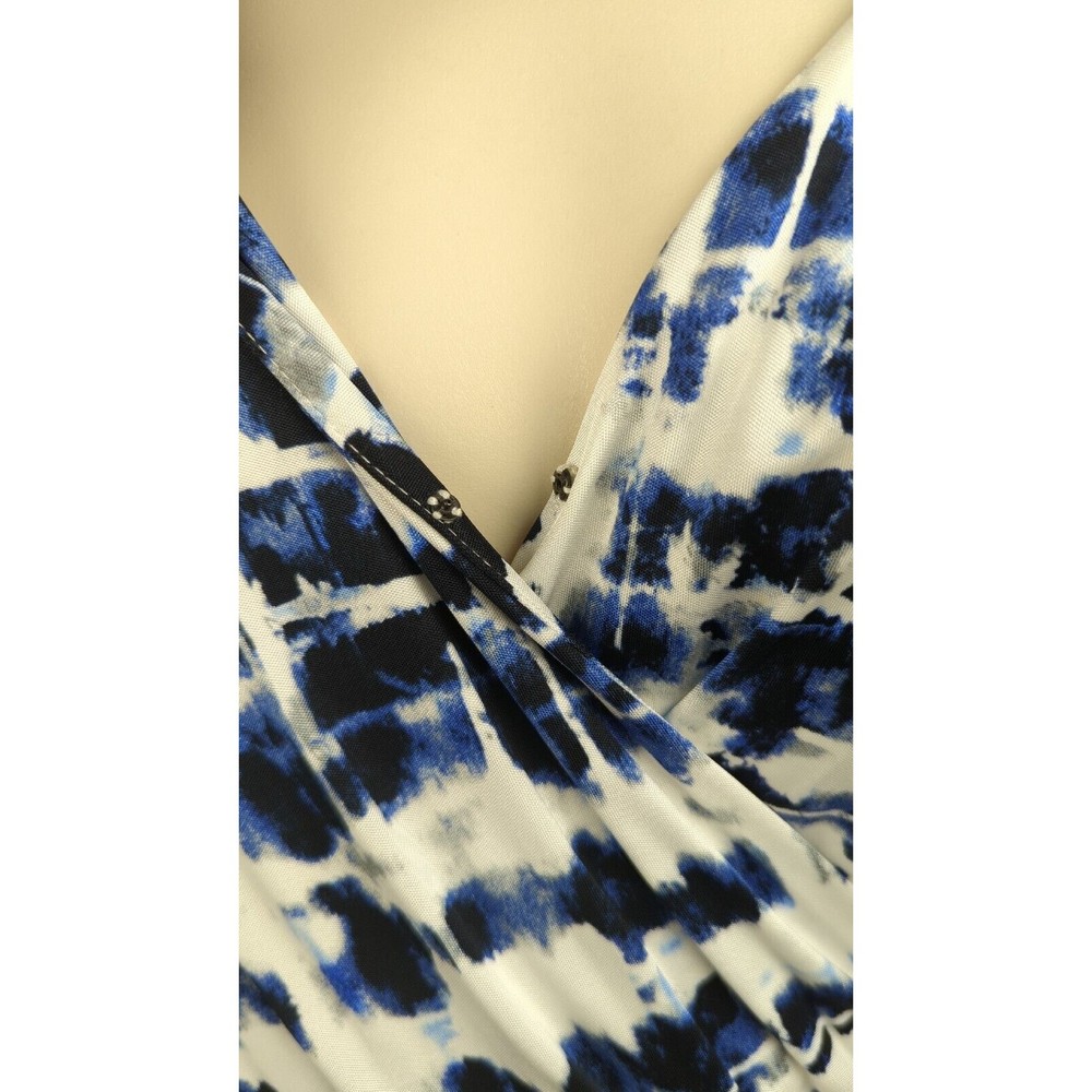 PARKER Blouson Dress Stretch Drape Faux Wrap Watercolor Blue Dolman Sleeve M L - Picture 4 of 6